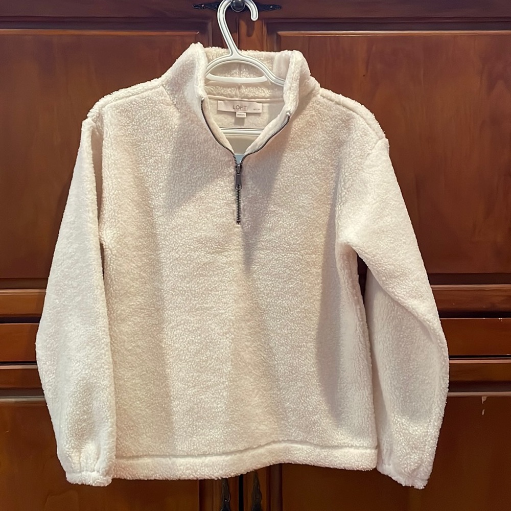 Loft Petite 1/4 zip ivory fleece pullover size XXSP